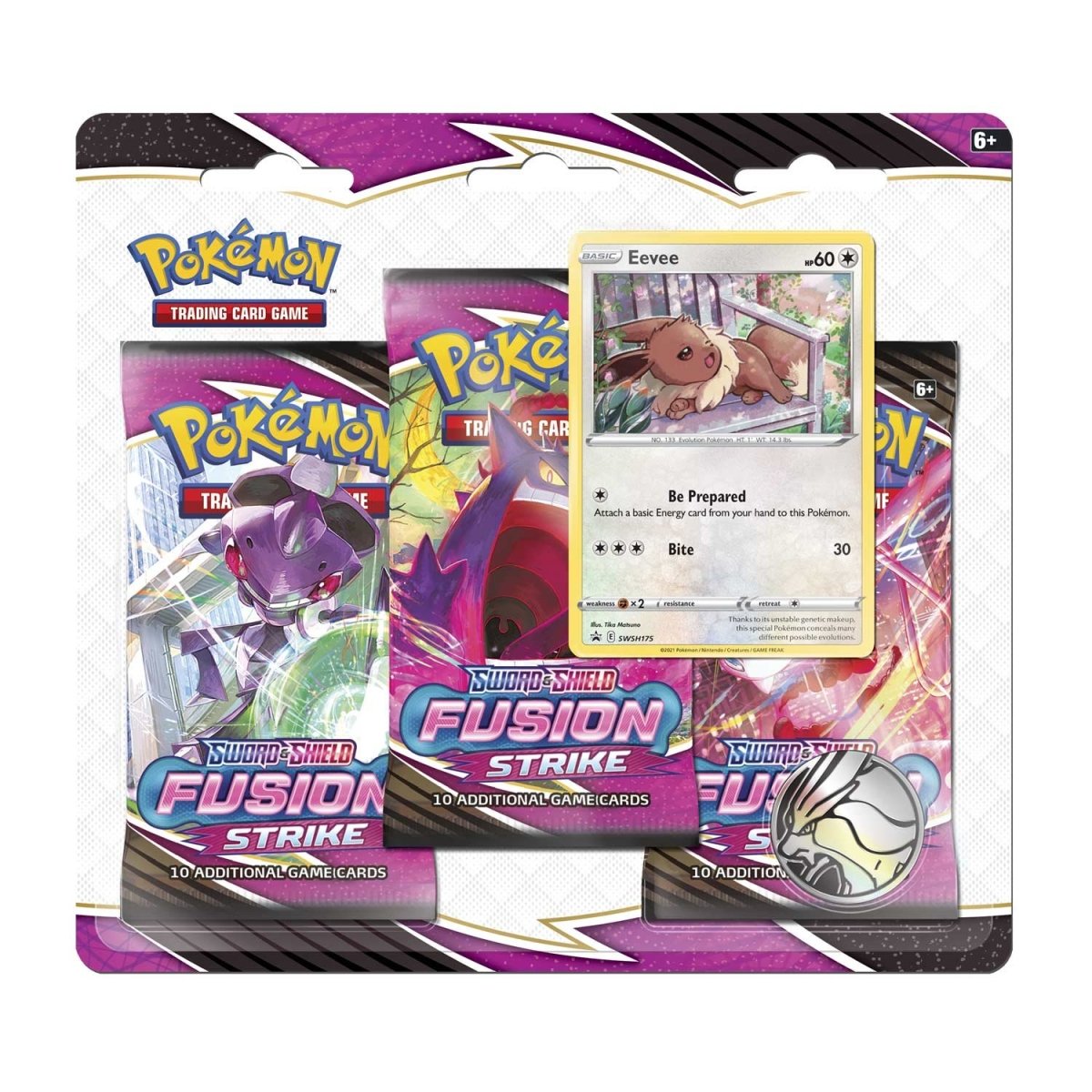 Sword & Shield-Fusion Strike 3 Booster Packs, Coin & Eevee or Espeon Promo Card