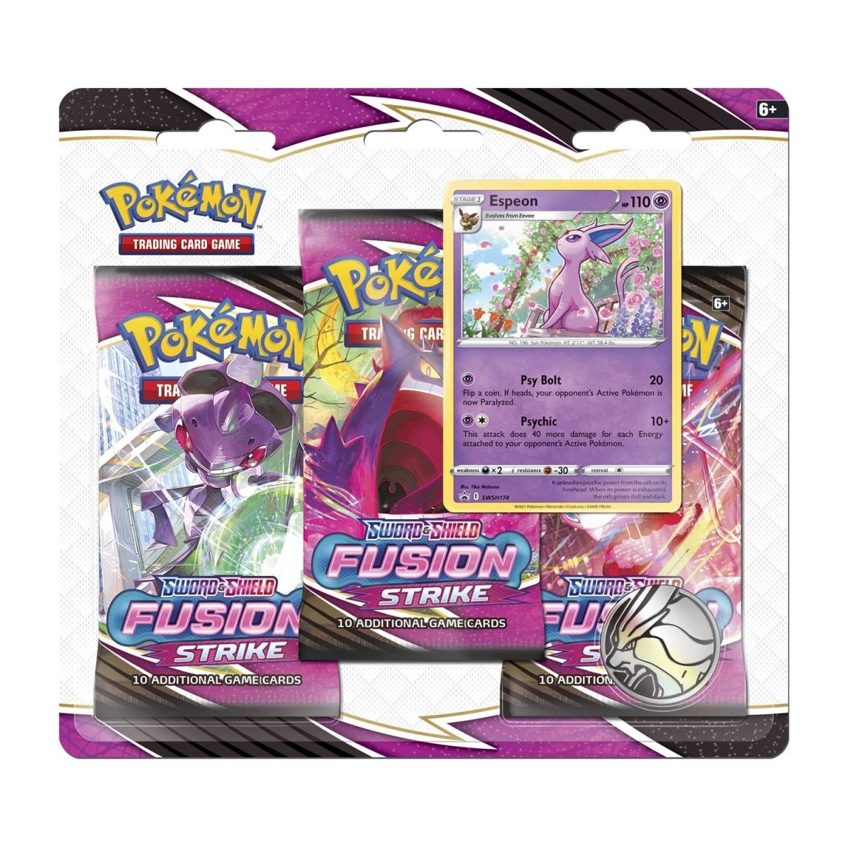 Sword & Shield-Fusion Strike 3 Booster Packs, Coin & Eevee or Espeon Promo Card