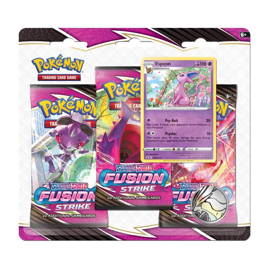 Sword & Shield-Fusion Strike 3 Booster Packs, Coin & Eevee or Espeon Promo Card