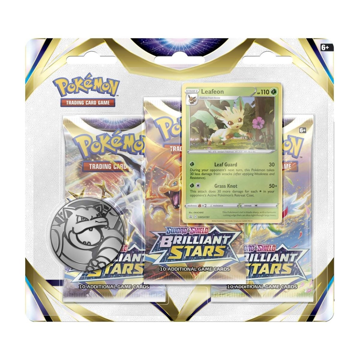 Sword & Shield-Brilliant Stars 3 Booster Packs, Coin & Glaceon Promo Card