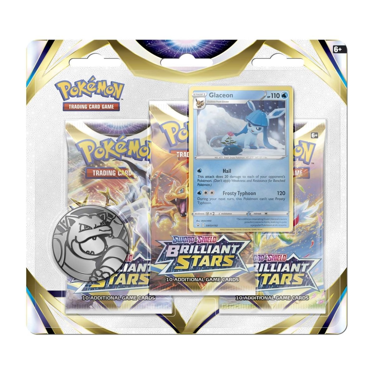 Sword & Shield-Brilliant Stars 3 Booster Packs, Coin & Glaceon Promo Card